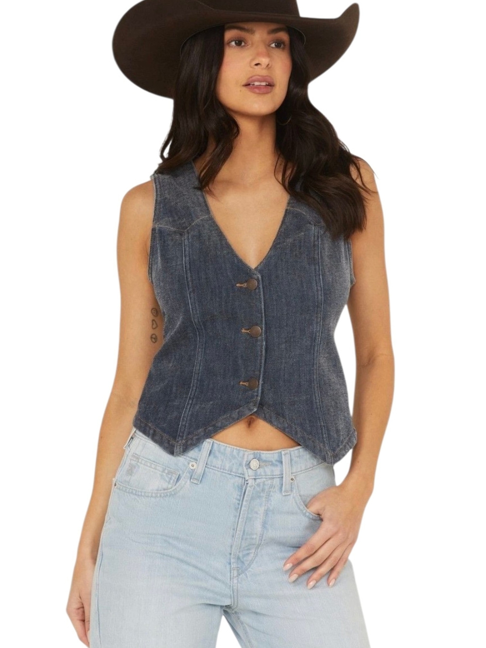 Wrangler Retro Denim Vest M Blue Westerncore Cowgirl Chenille Textured Y2K Rodeo